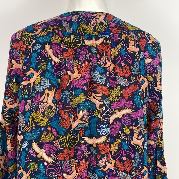 Anthropologie 25 of 52 Conversations Oh Deer Woodland Animal Print Blouse. Sz 0 - Picture 7 of 14